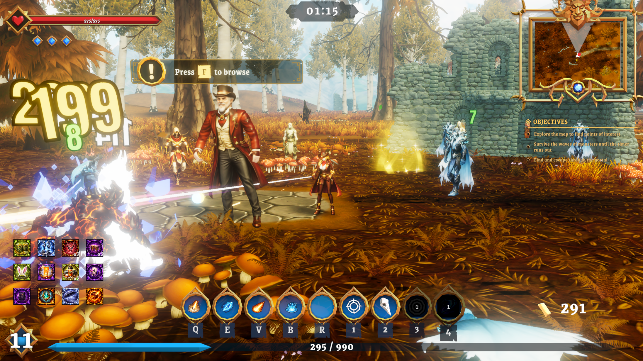 The Gambling Man NPC offering abilities in a stage