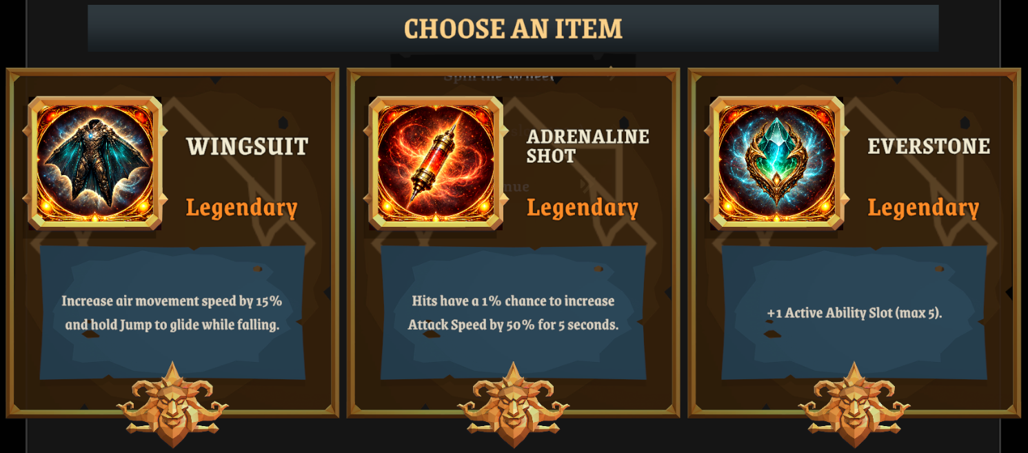 Legendary item reward presentation in Where Giants Fall
