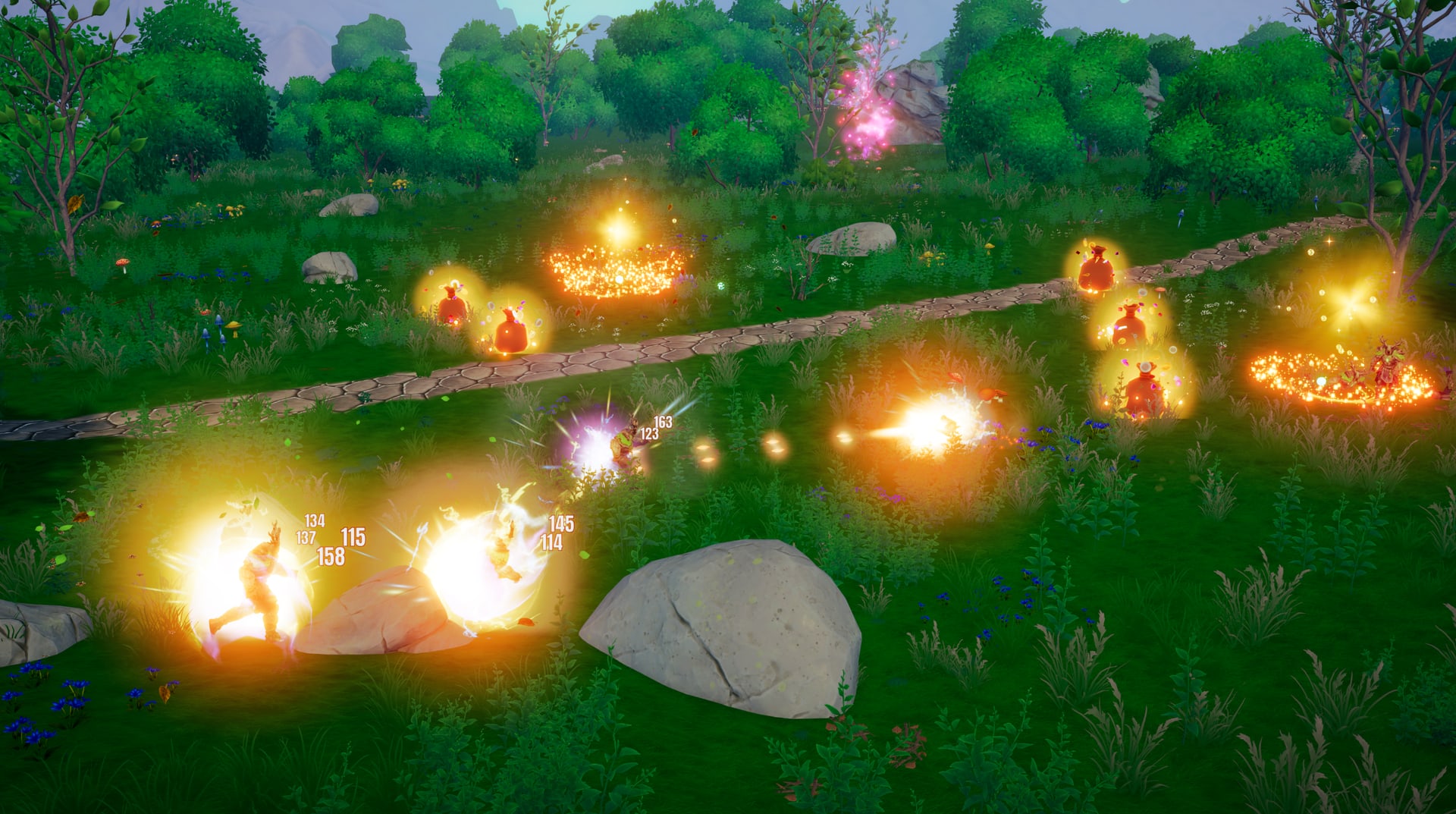 Loot bags scattered across the battlefield after a fight