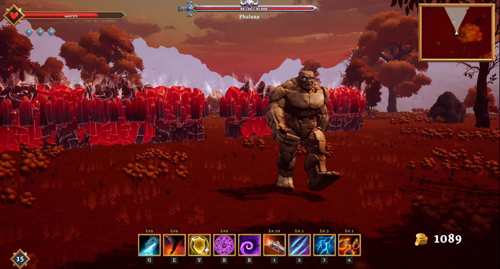Phalanx sending its wall-of-death attack across the arena