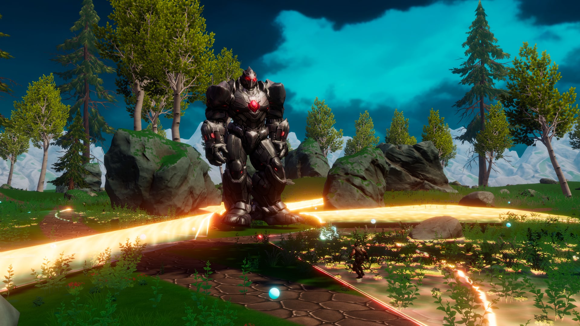 A giant boss fight in the summer biome