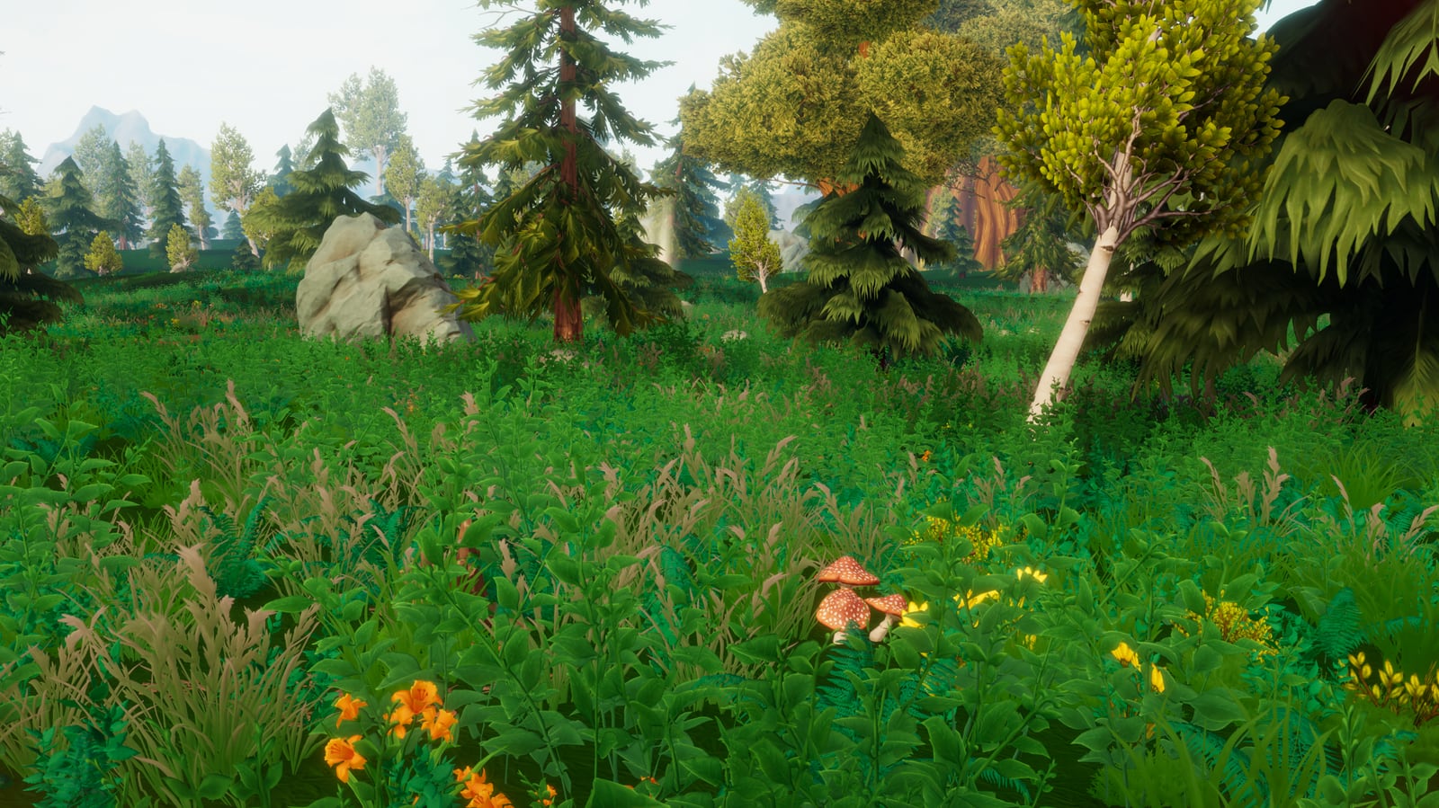 A lush ancient forest scene with giant trees in Where Giants Fall